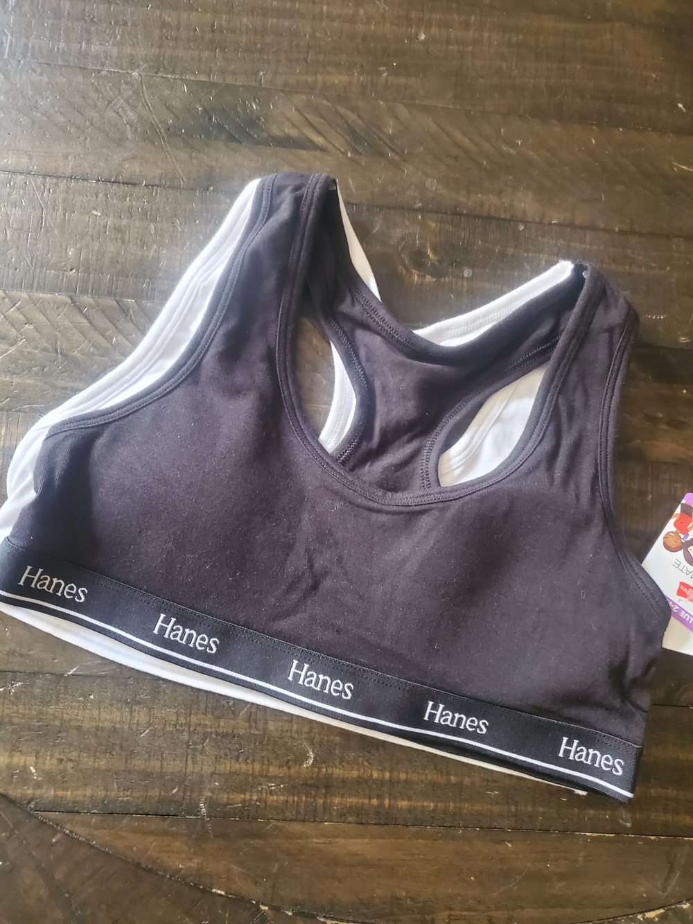 Hanes 2 Pk Girls Cotton Racerback Sports Bra - Black & White